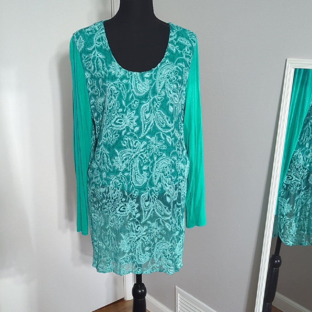 Soft Surroundings Teal Long Sleeve Dress LG